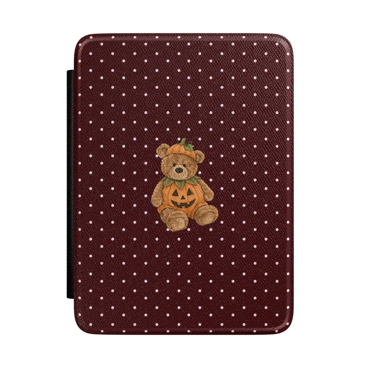 BURGUNDY POLKA DOTS HALLOWEEN TEDDY BEAR KINDLE CASE HARDCOVER