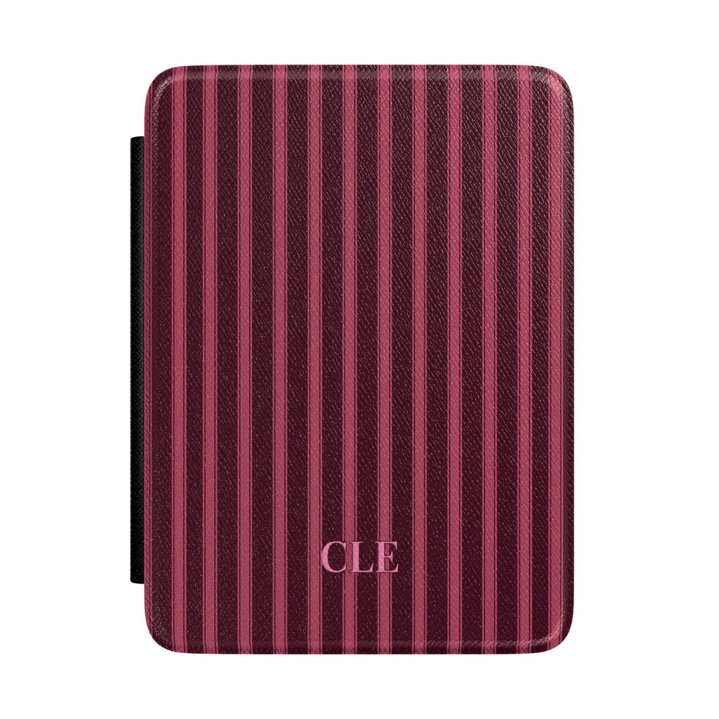 PERSONALIZED DARK CHERRY CLASSIC STRIPES INITIALS CUSTOM NAME KINDLE CASE HARDCOVER
