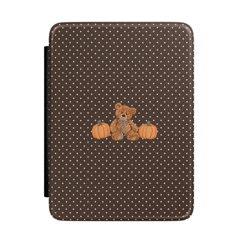 BROWN POLKA DOTS PUMPKIN TEDDY BEAR KINDLE CASE HARDCOVER