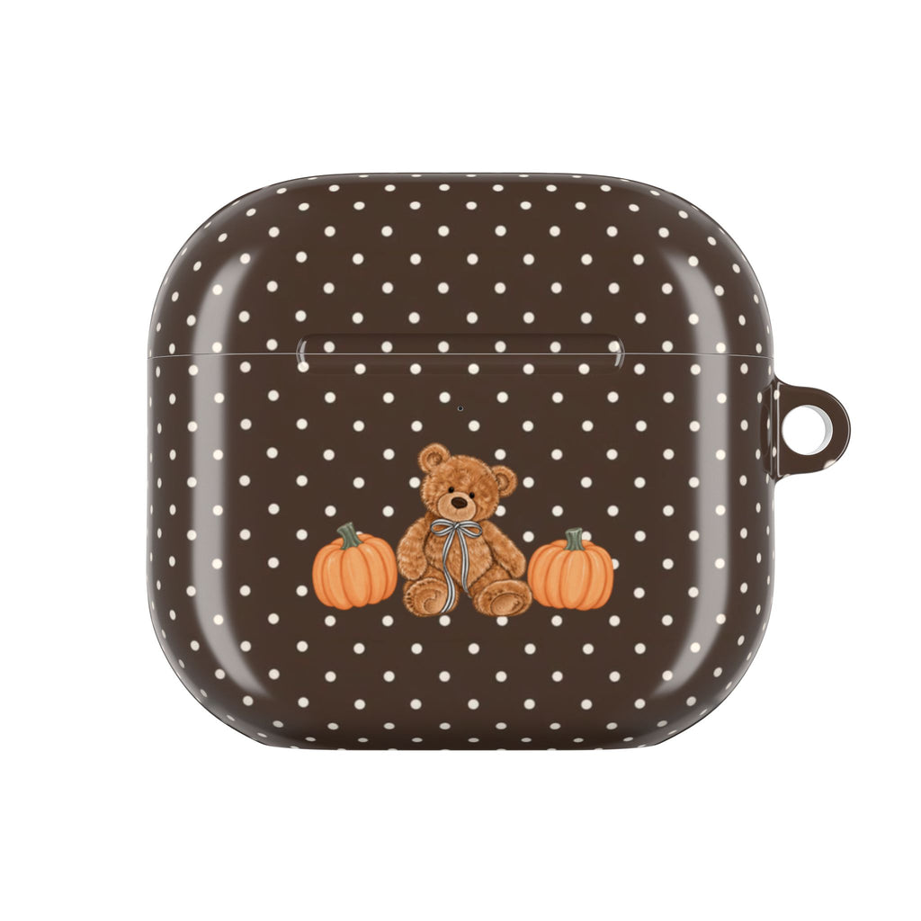 BROWN POLKA DOTS PUMPKIN TEDDY BEAR AIRPOD CASE
