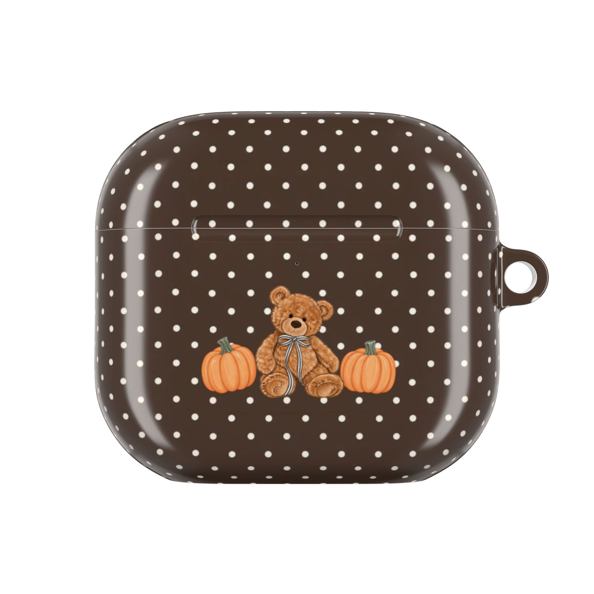 BROWN POLKA DOTS PUMPKIN TEDDY BEAR AIRPOD CASE