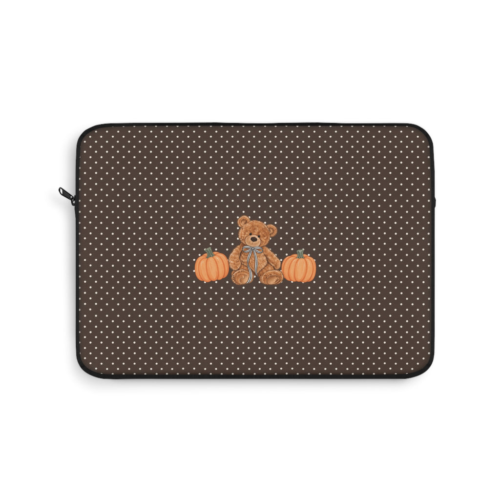 BROWN POLKA DOTS PUMPKIN TEDDY BEAR KINDLE IPAD & LAPTOP SLEEVE