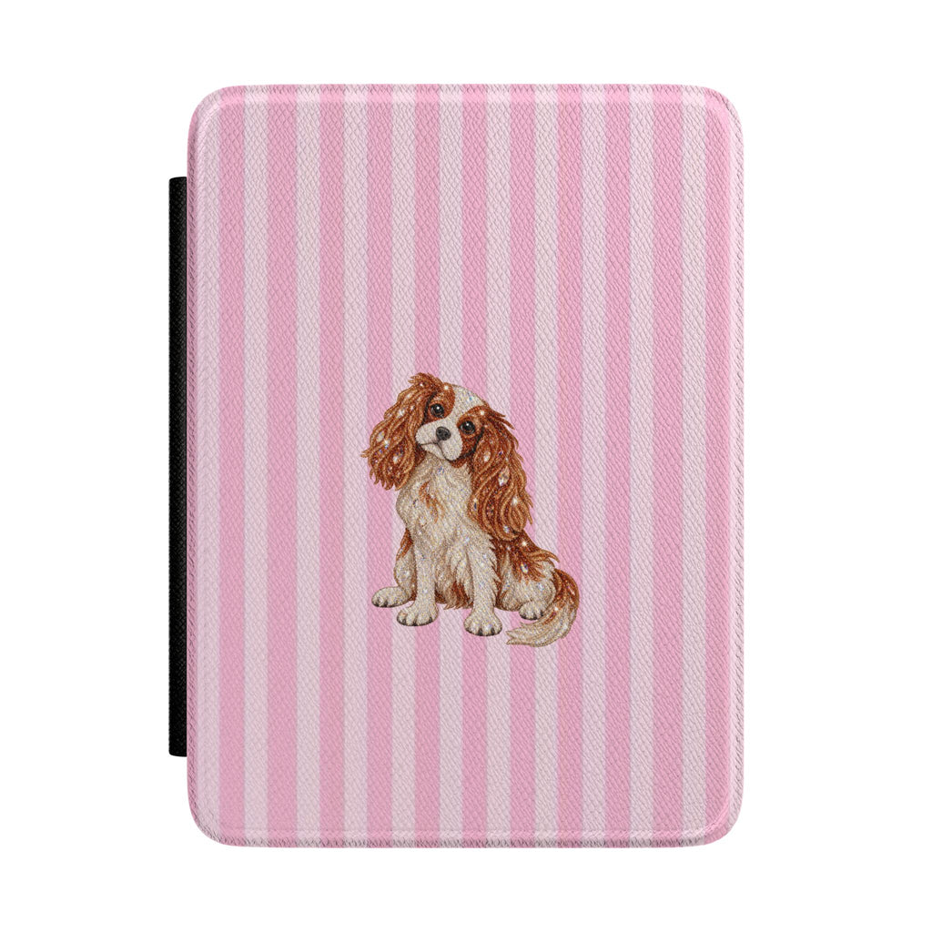 PINK STRIPES KING CHARLES CAVALIER DOG KINDLE CASE HARDCOVER