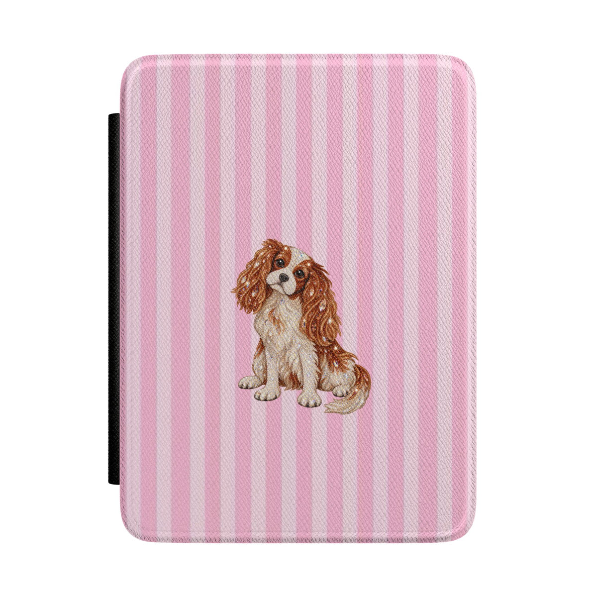 PINK STRIPES KING CHARLES CAVALIER DOG KINDLE CASE HARDCOVER