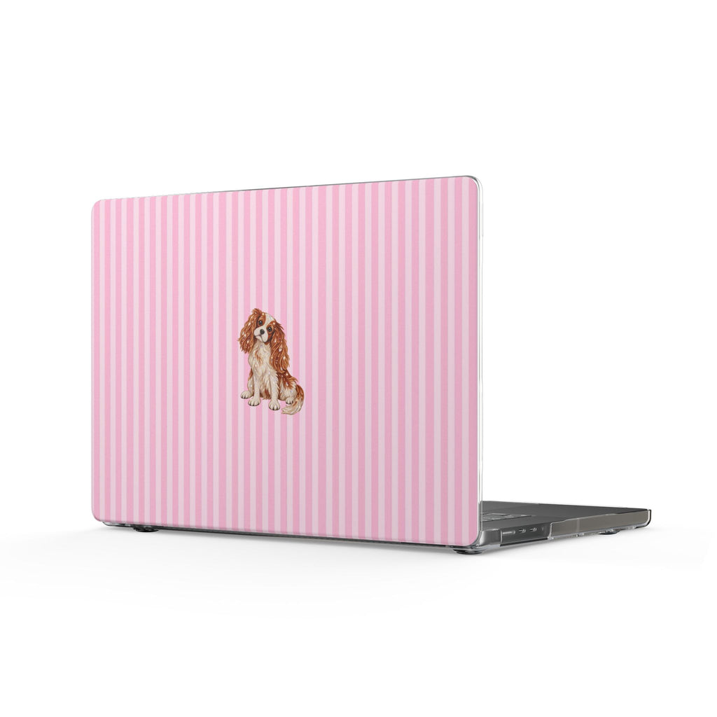 PINK STRIPES KING CHARLES CAVALIER DOG MACBOOK COVERS