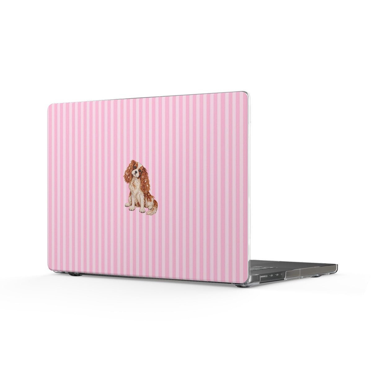 PINK STRIPES KING CHARLES CAVALIER DOG MACBOOK COVERS