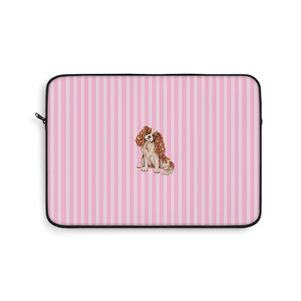 PINK STRIPES KING CHARLES CAVALIER DOG KINDLE IPAD & LAPTOP SLEEVE