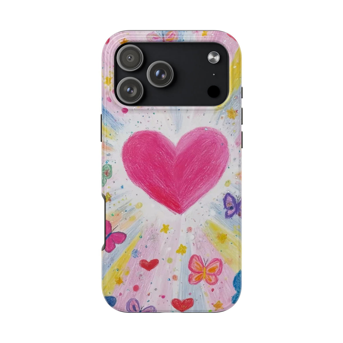 PINK WHIMSY HEART BUTTERFLIES PHONE CASE