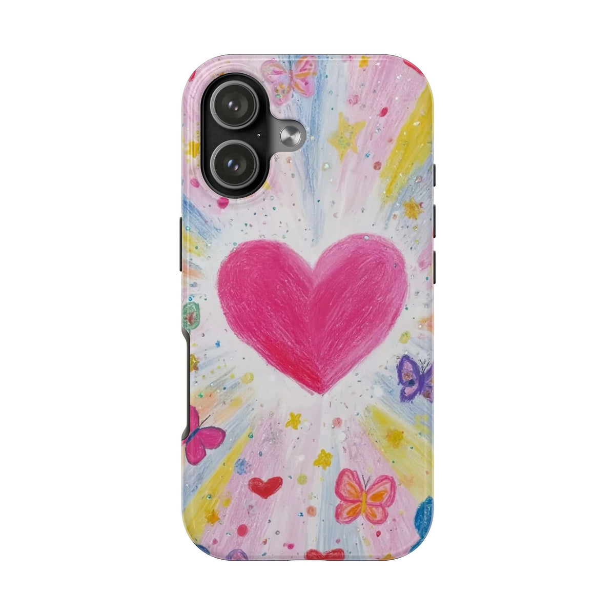 PINK WHIMSY HEART BUTTERFLIES PHONE CASE