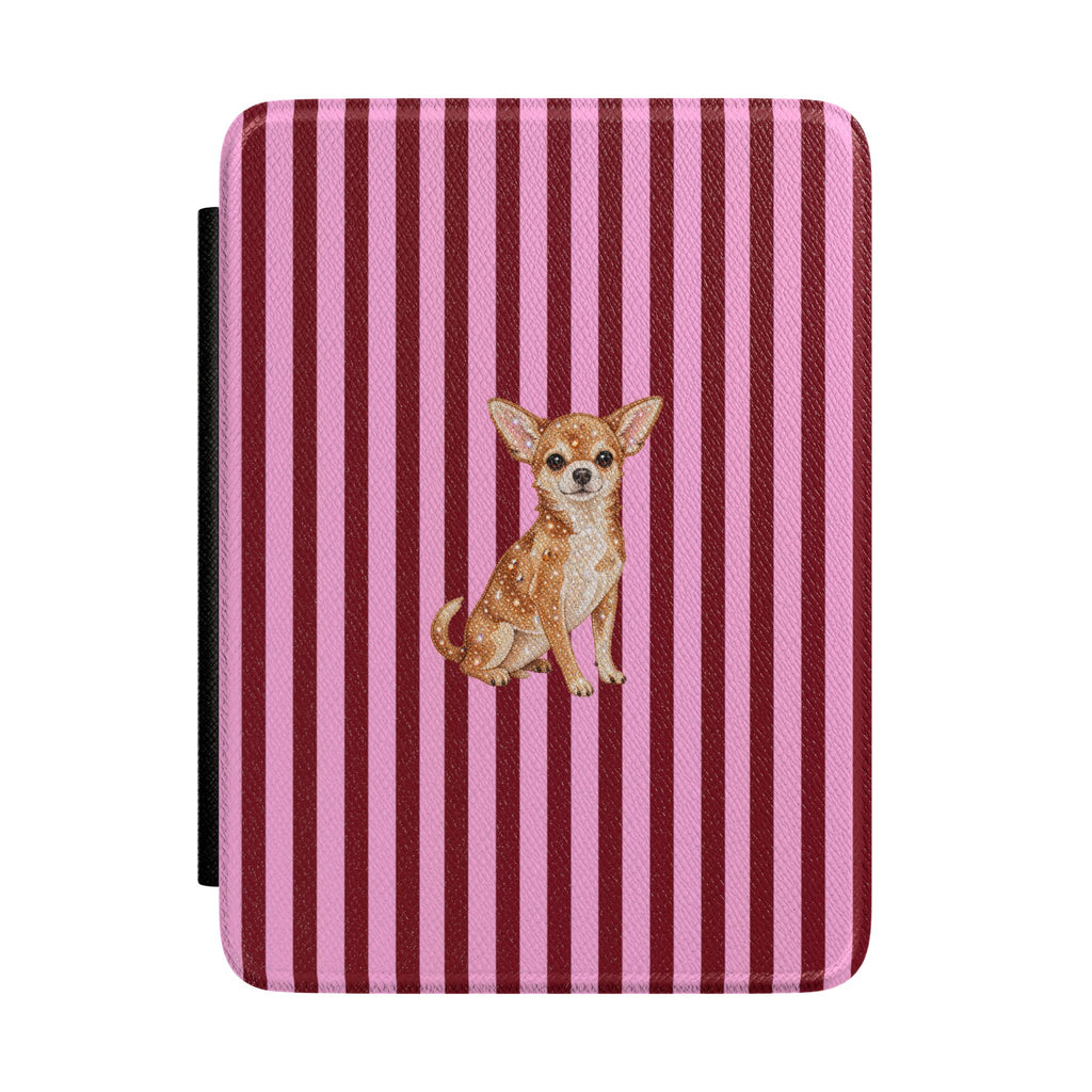 BURGUNDY PINK STRIPES CHIHUAHUA KINDLE CASE HARDCOVER
