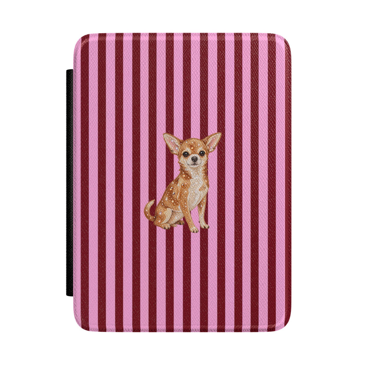 BURGUNDY PINK STRIPES CHIHUAHUA KINDLE CASE HARDCOVER