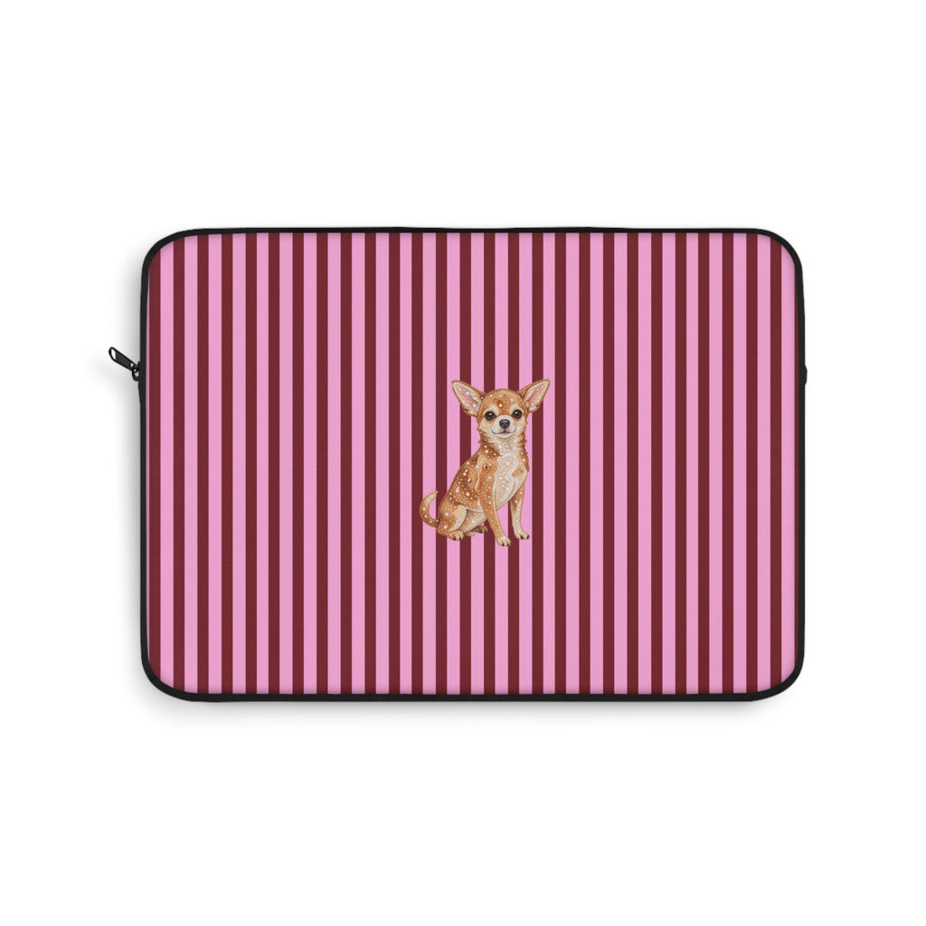 BURGUNDY PINK STRIPES CHIHUAHUA KINDLE IPAD & LAPTOP SLEEVE