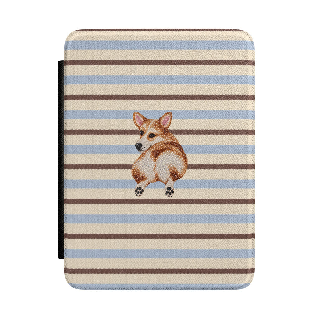 HONEY BROWN STRIPES CORGI KINDLE CASE HARDCOVER
