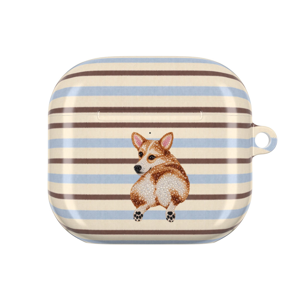 HONEY BROWN STRIPES CORGI AIRPOD CASE