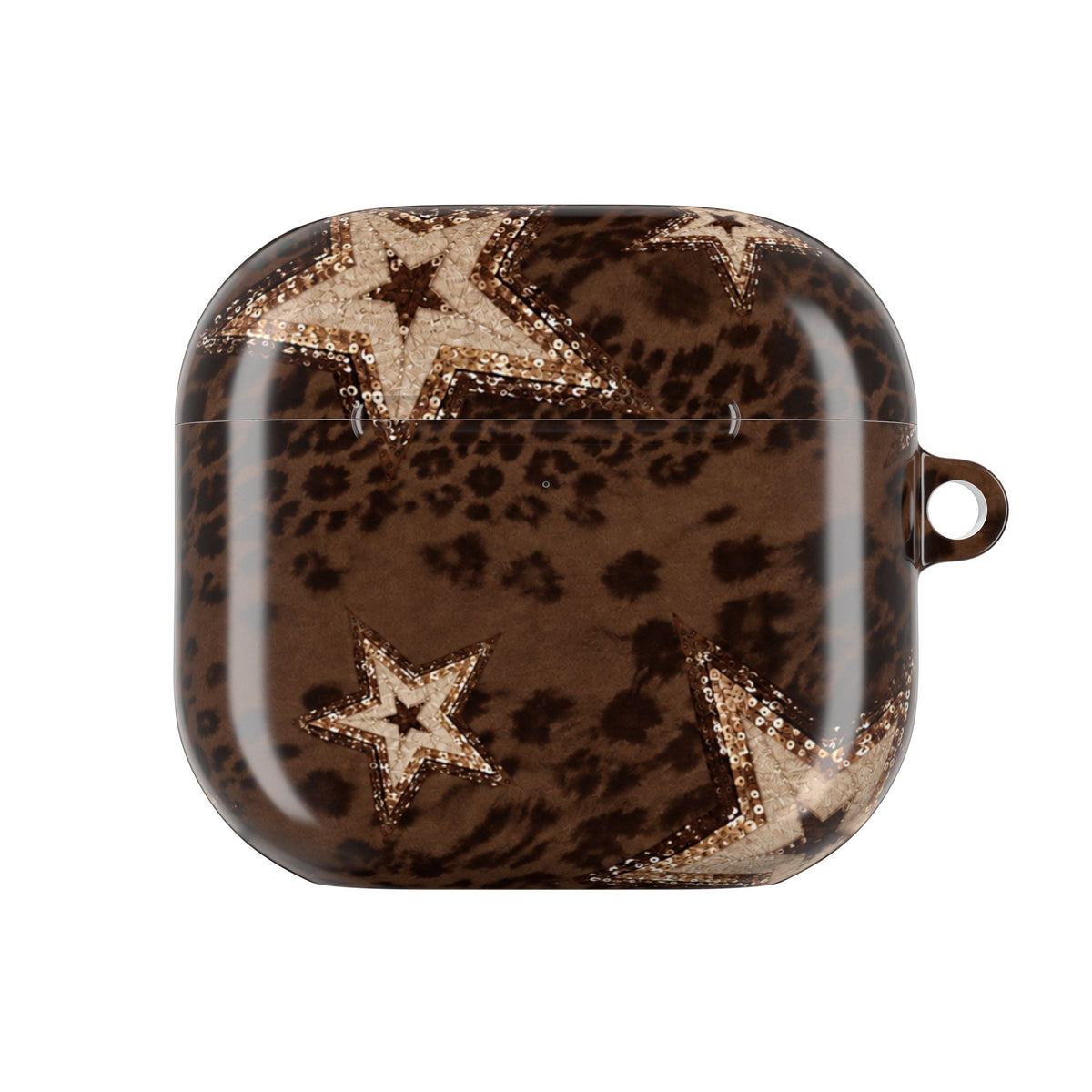 BROWN LEOPARD GOLD STARS AIRPOD CASE
