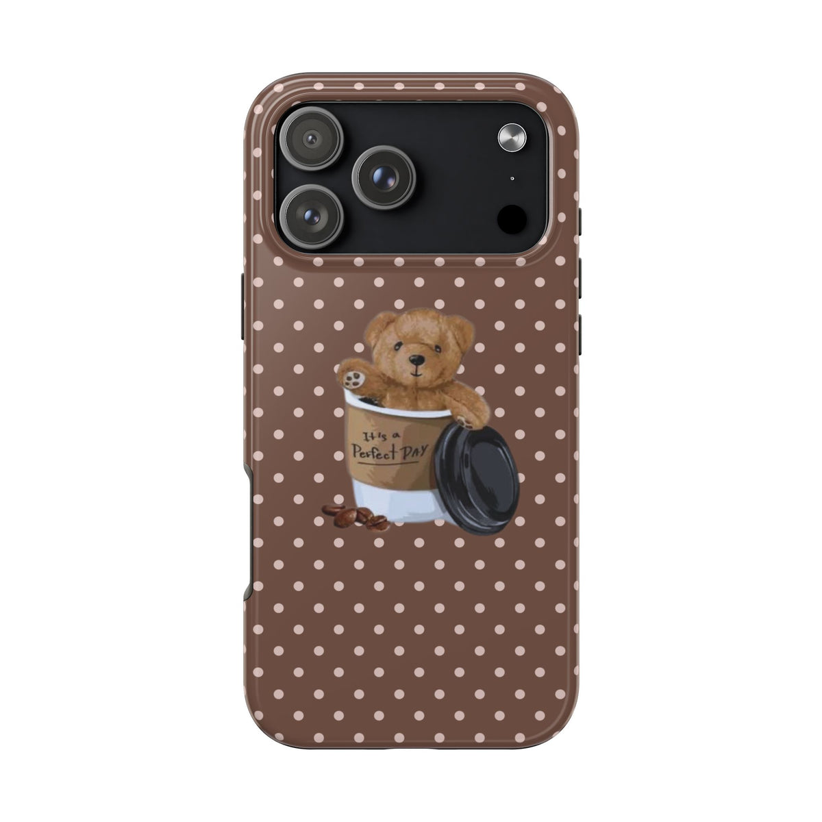 BROWN POLKA DOTS TEDDY BEAR COFFEE CUP PHONE CASE