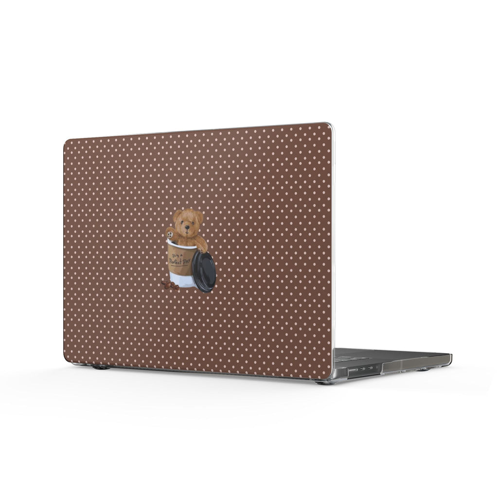 BROWN POLKA DOTS TEDDY BEAR COFFEE CUP MACBOOK COVERS