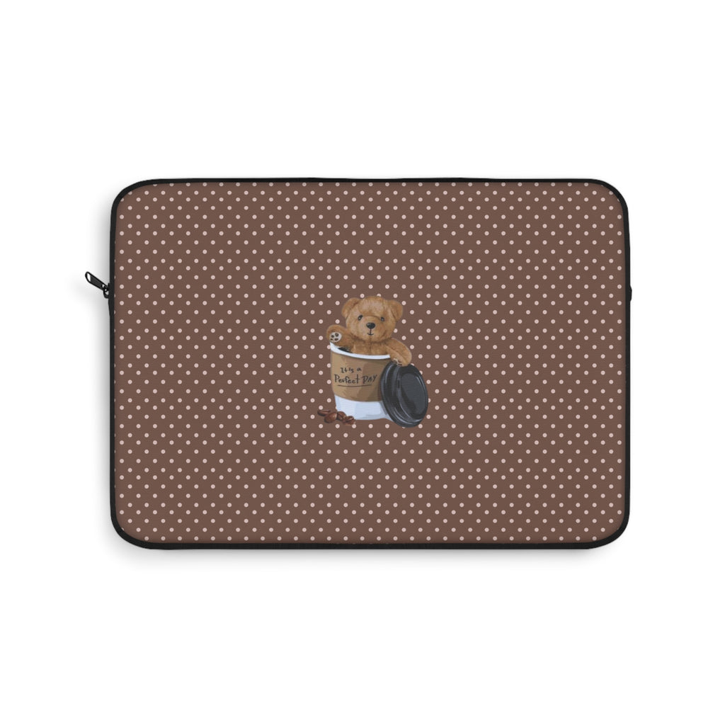 BROWN POLKA DOTS TEDDY BEAR COFFEE CUP IPAD & LAPTOP SLEEVE