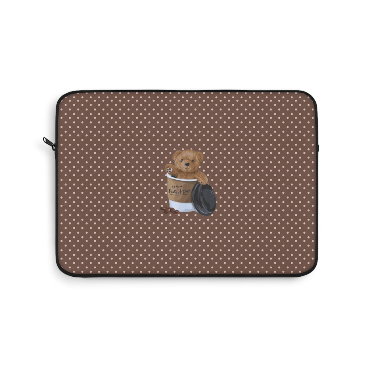 BROWN POLKA DOTS TEDDY BEAR COFFEE CUP IPAD & LAPTOP SLEEVE