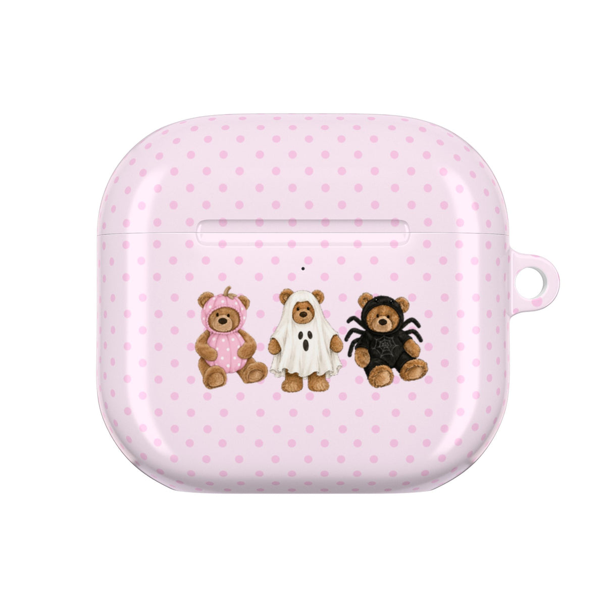 PINK POLKA DOTS HALLOWEEN TEDDY BEARS AIRPOD CASE