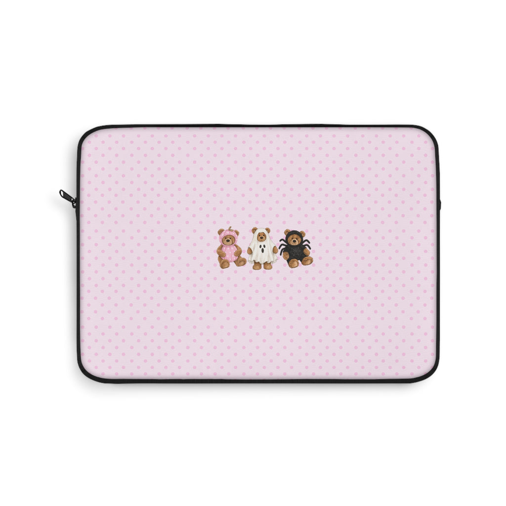PINK POLKA DOTS HALLOWEEN TEDDY BEARS IPAD & LAPTOP SLEEVE