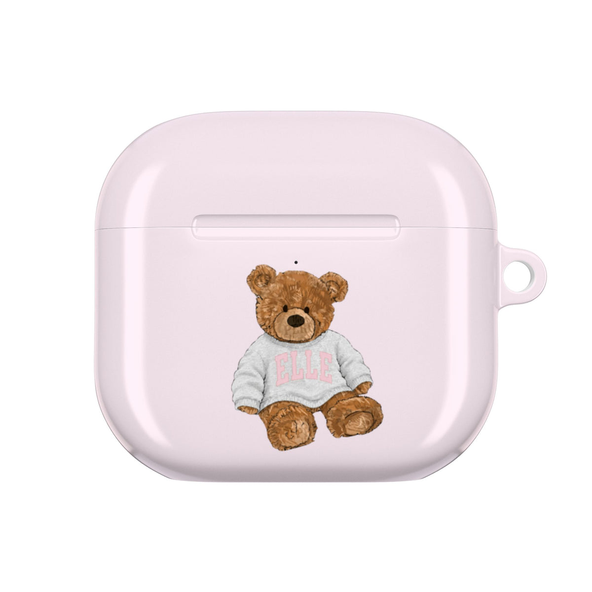 PERSONALIZED VARSITY SWEATER BABY PINK CUSTOM TEDDY BEAR NAME AIRPOD CASE
