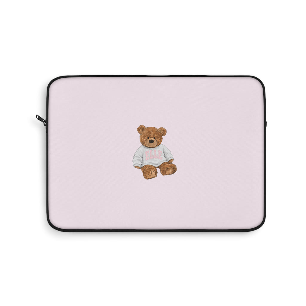 PERSONALIZED VARSITY SWEATER BABY PINK CUSTOM TEDDY BEAR NAME IPAD & LAPTOP SLEEVE
