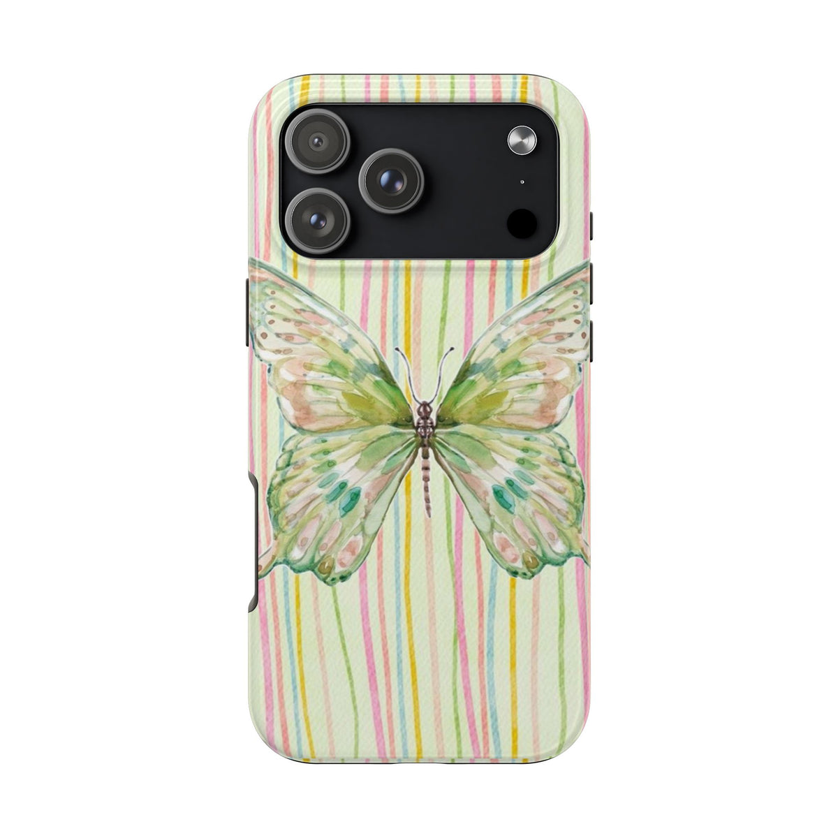 GREEN BUTTERFLY STRIPES PHONE CASE