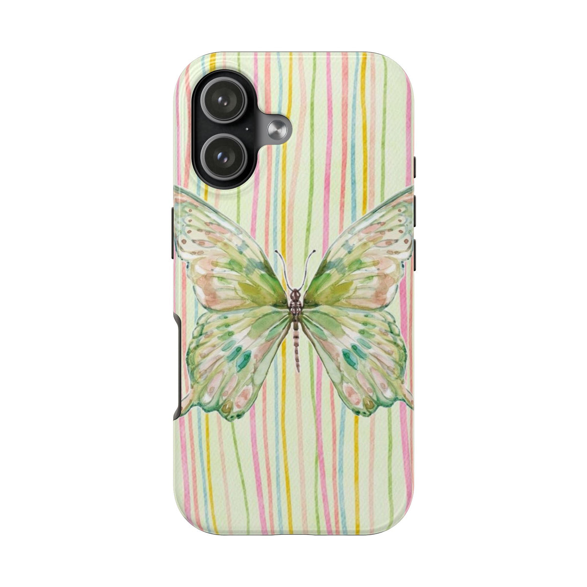 GREEN BUTTERFLY STRIPES PHONE CASE