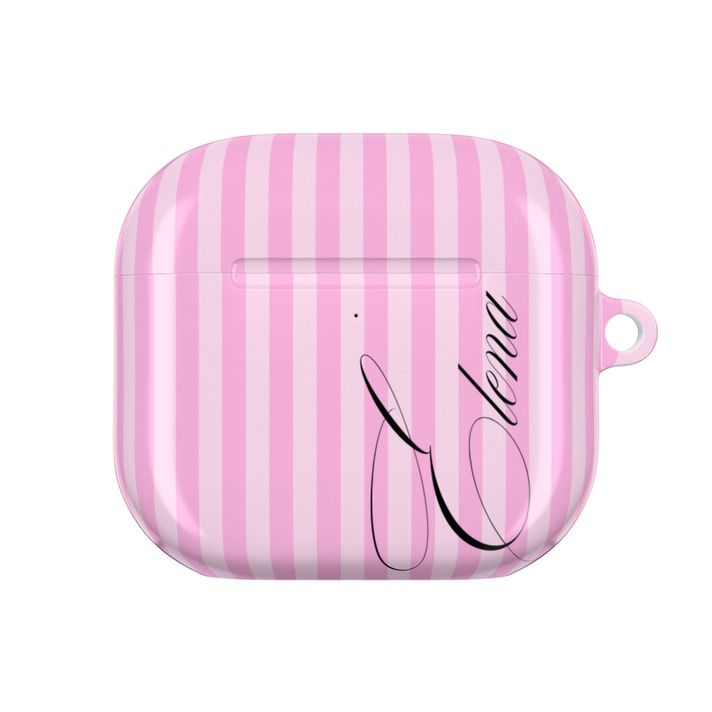 PERSONALIZED PINK STRIPES BLACK CUSTOM NAME AIRPOD CASE