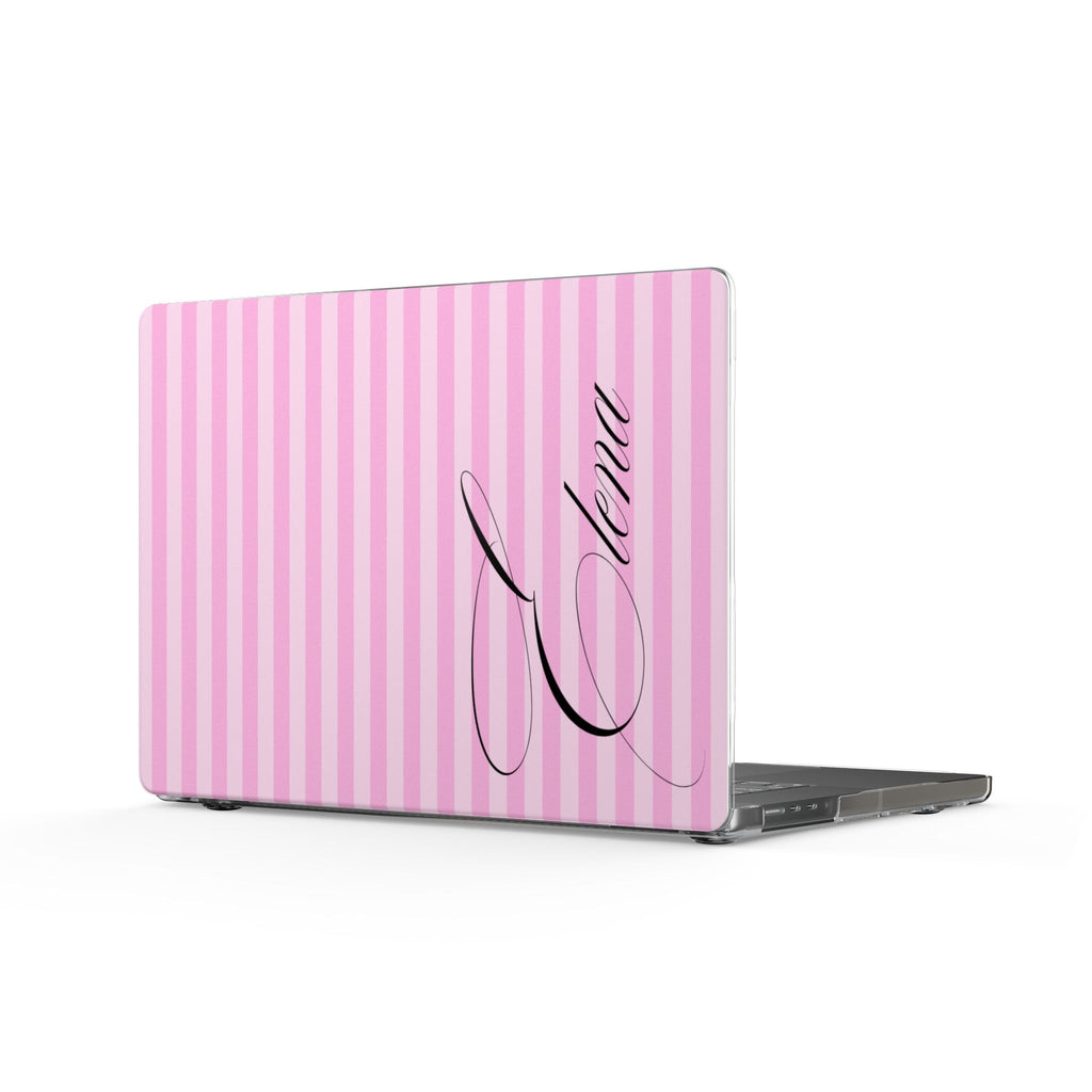 PERSONALIZED PINK STRIPES BLACK CUSTOM NAME MACBOOK COVERS