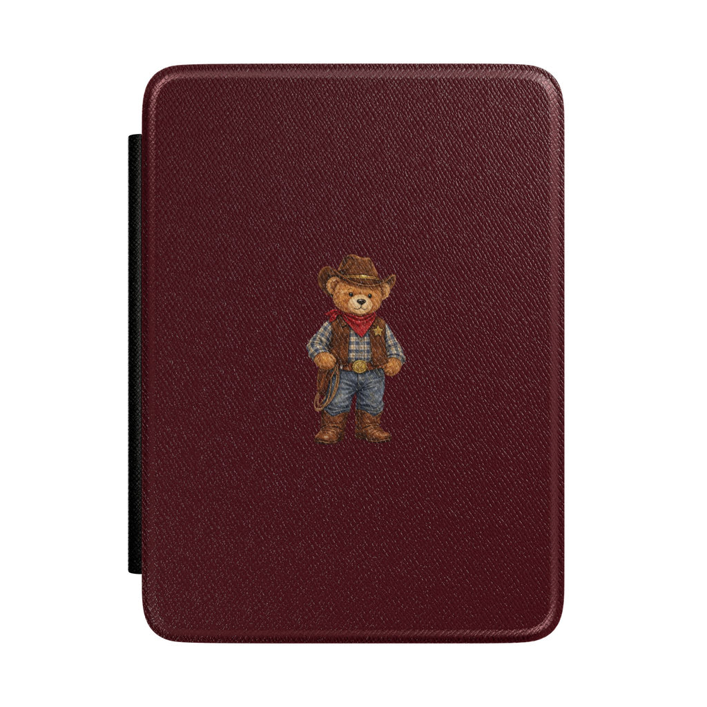 WINE RED COWBOY TEDDY BEAR KINDLE CASE HARDCOVER