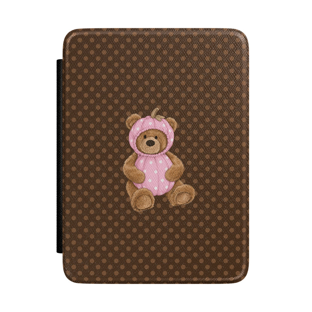 BROWN POLKA DOTS HALLOWEEN PINK PUMPKIN TEDDY BEAR KINDLE CASE HARDCOVER