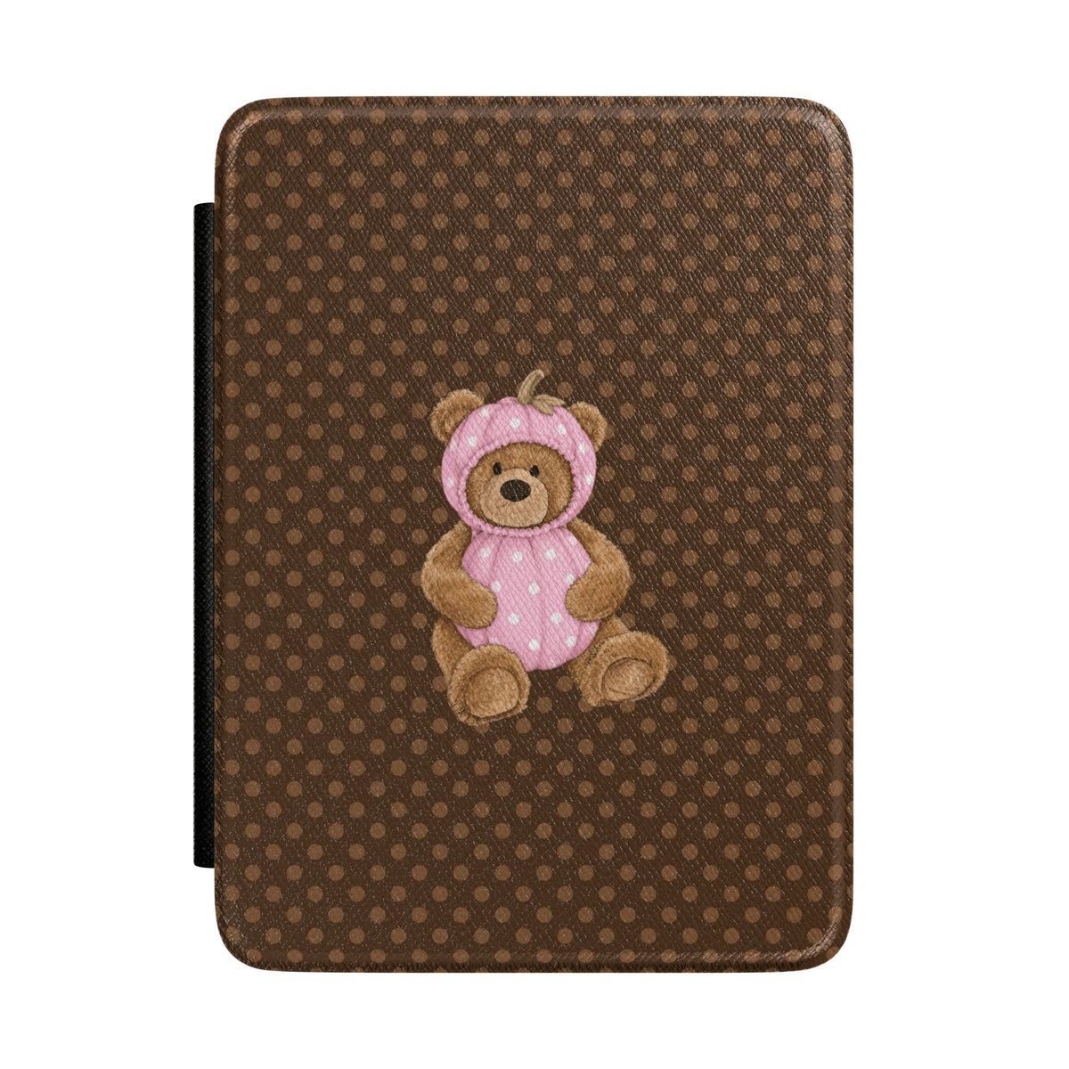 BROWN POLKA DOTS HALLOWEEN PINK PUMPKIN TEDDY BEAR KINDLE CASE HARDCOVER