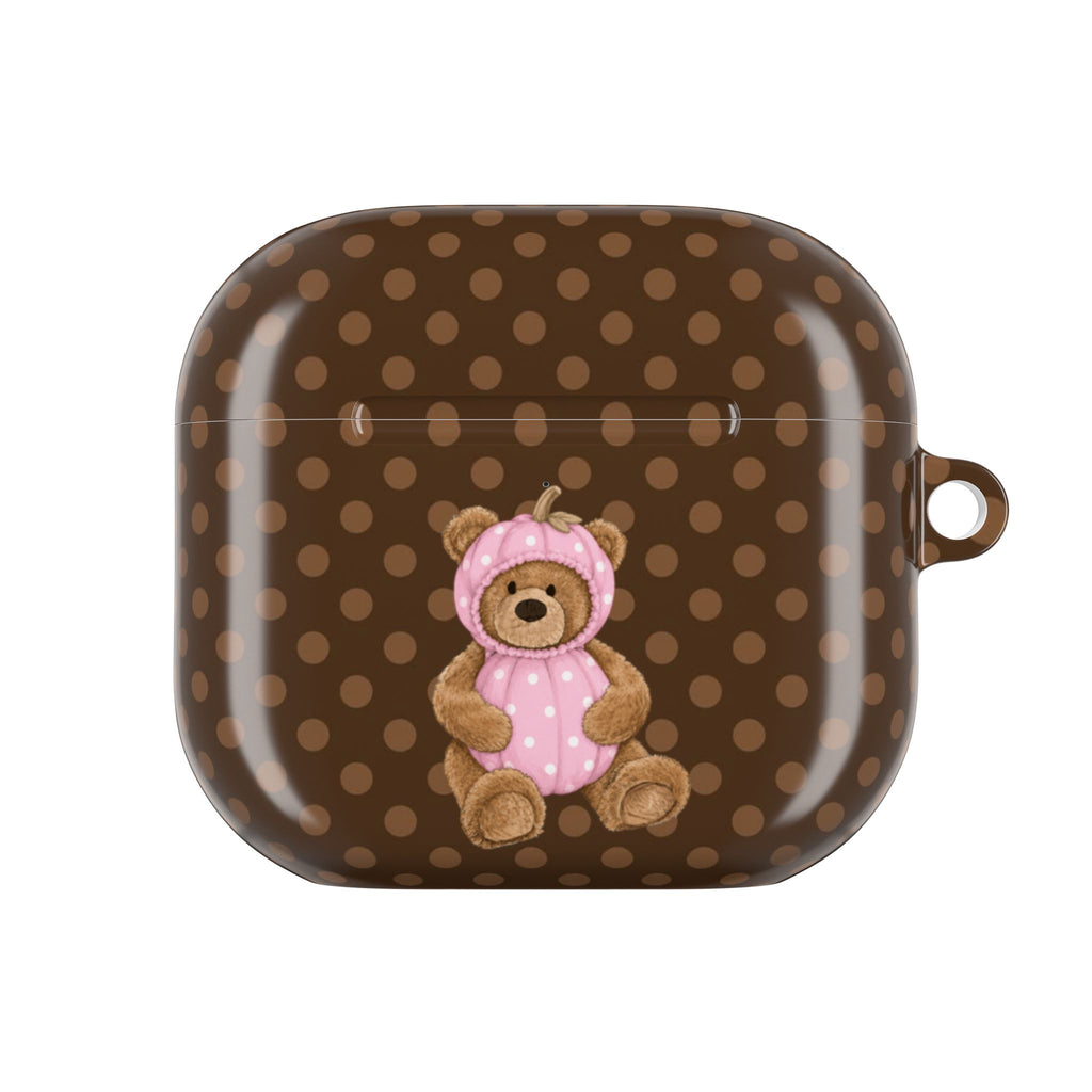 BROWN POLKA DOTS HALLOWEEN PINK PUMPKIN TEDDY BEAR AIRPOD CASE