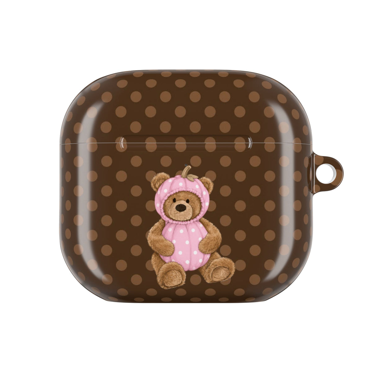 BROWN POLKA DOTS HALLOWEEN PINK PUMPKIN TEDDY BEAR AIRPOD CASE