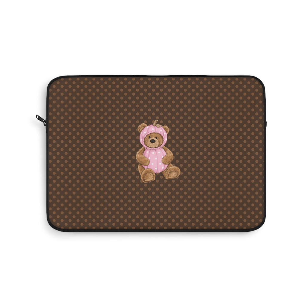 BROWN POLKA DOTS HALLOWEEN PINK PUMPKIN TEDDY BEAR IPAD & LAPTOP SLEEVE