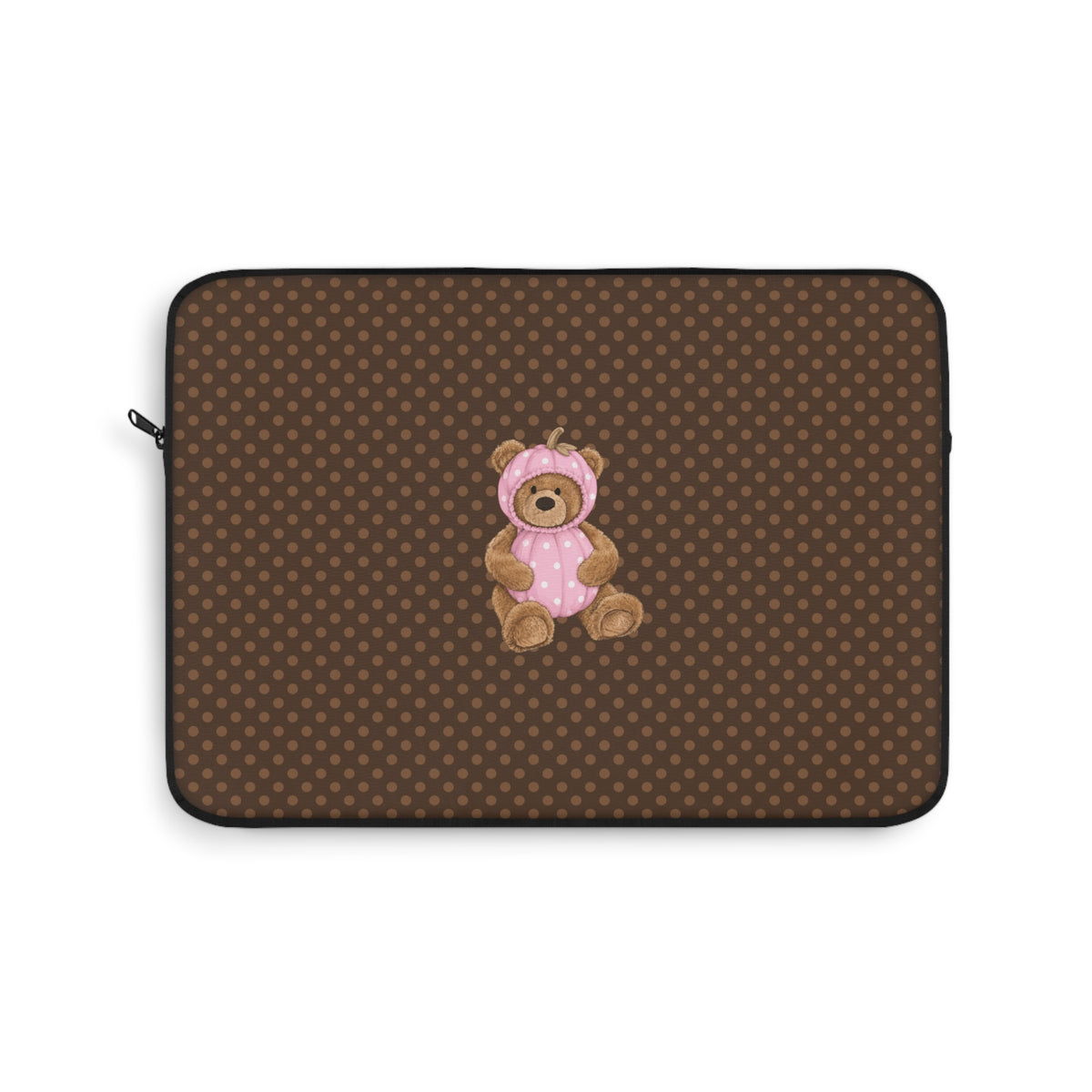 BROWN POLKA DOTS HALLOWEEN PINK PUMPKIN TEDDY BEAR IPAD & LAPTOP SLEEVE
