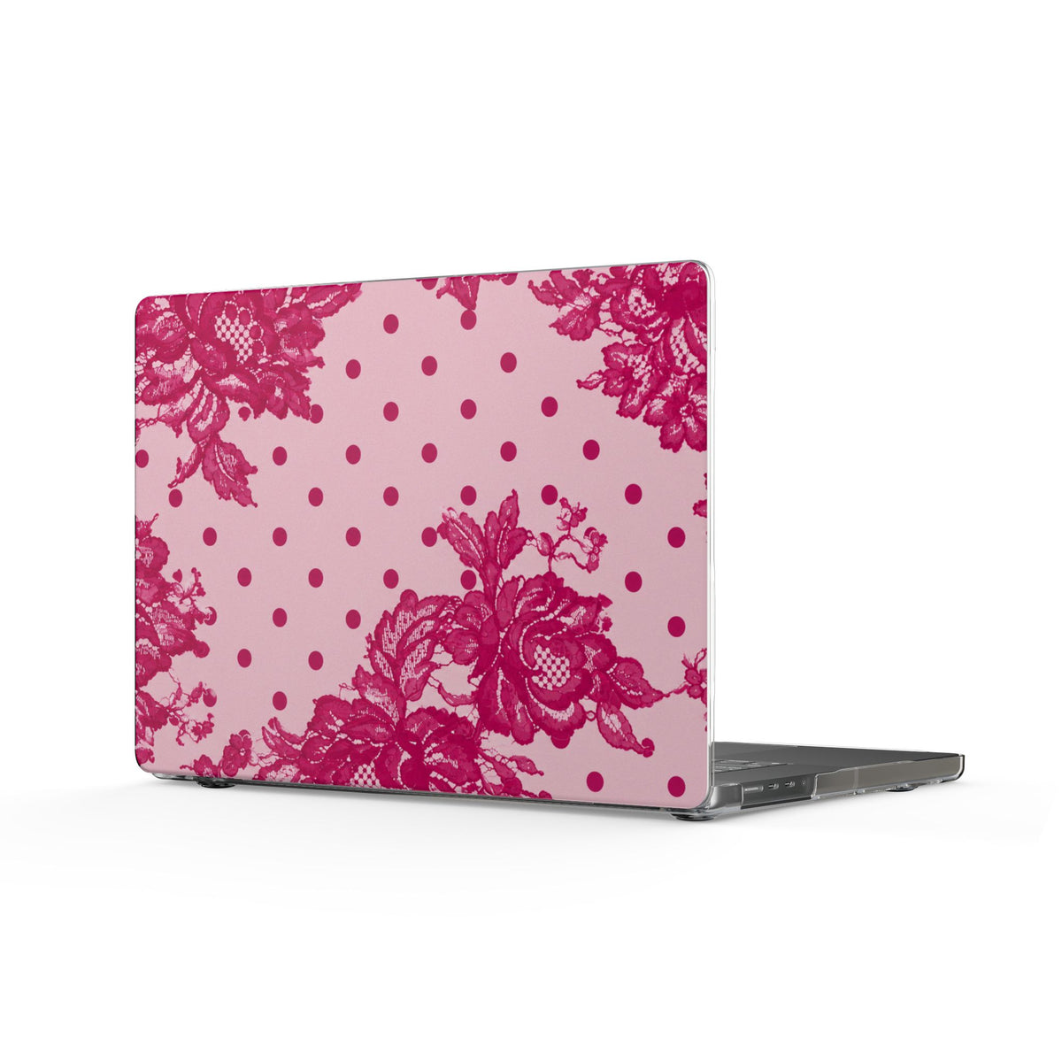 RASPBERRY CHANTILLY POLKA DOTS LACE MACBOOK COVERS