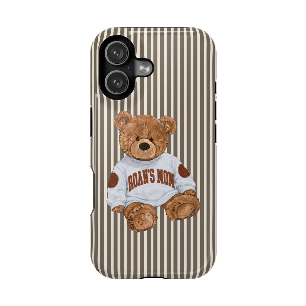 PERSONALIZED VARSITY SWEATER BROWN STRIPES CUSTOM TEDDY BEAR NAME PHONE CASE