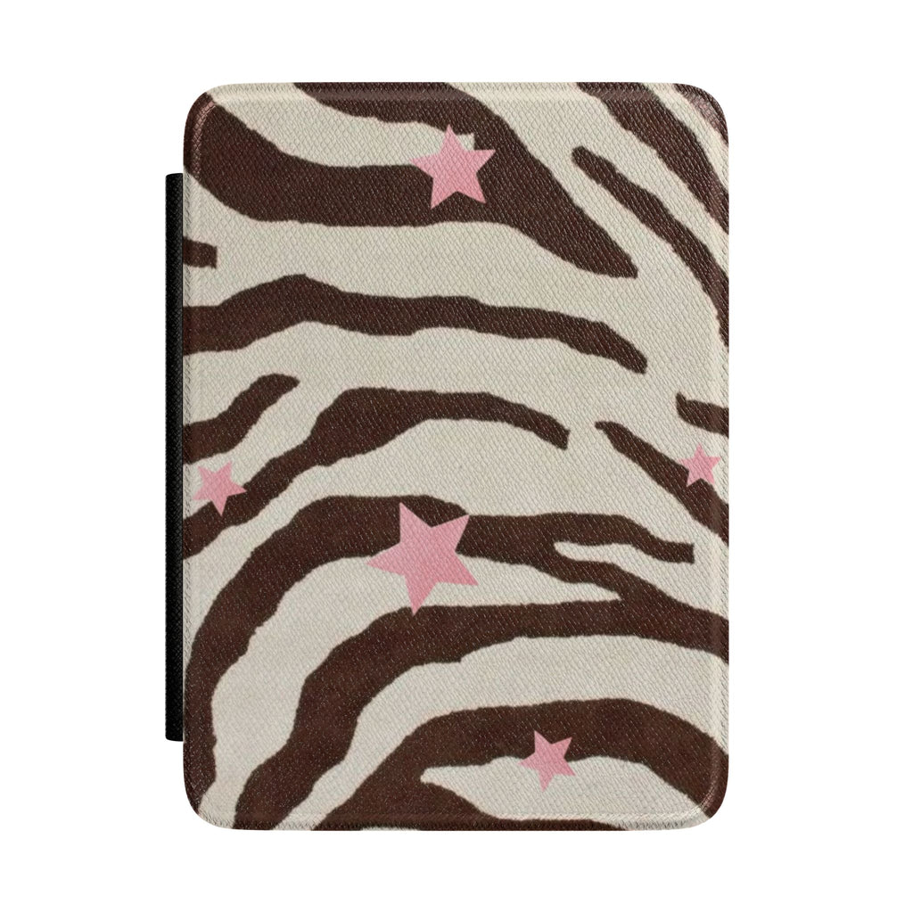 BROWN ZEBRA PINK STARS KINDLE CASE HARDCOVER