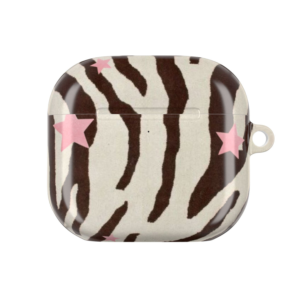 BROWN ZEBRA PINK STARS AIRPOD CASE
