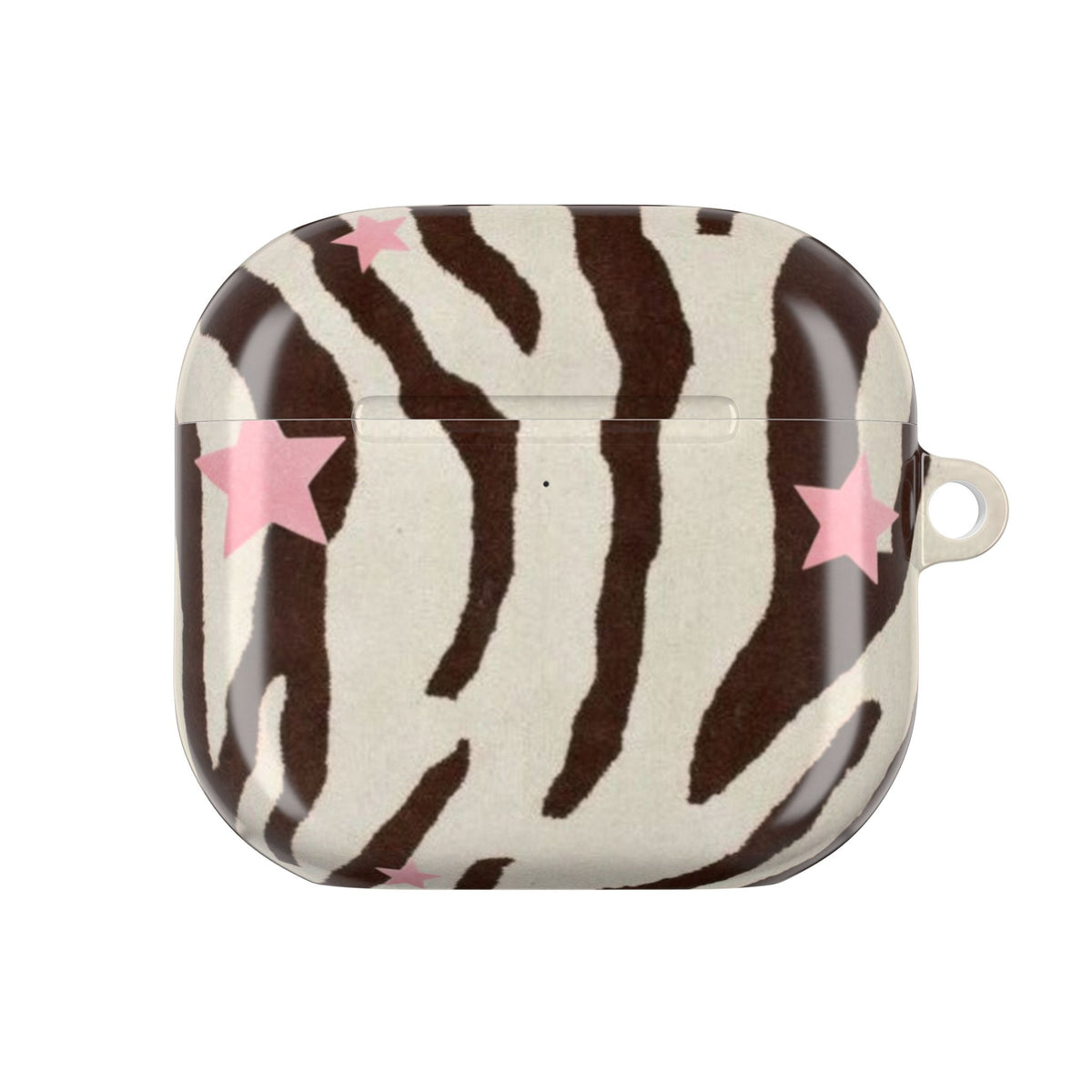 BROWN ZEBRA PINK STARS AIRPOD CASE