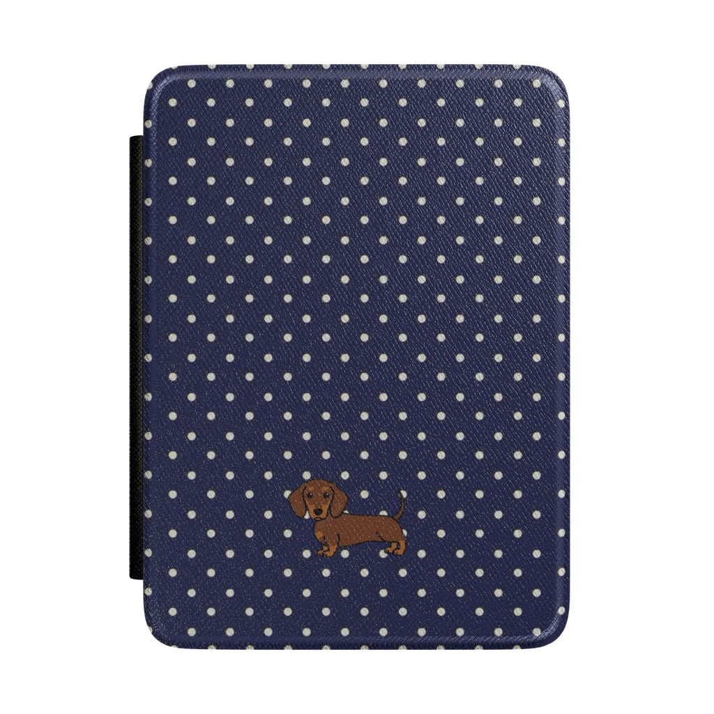 NAVY BLUE POLKA DOTS DACHSHUND KINDLE CASE HARDCOVER