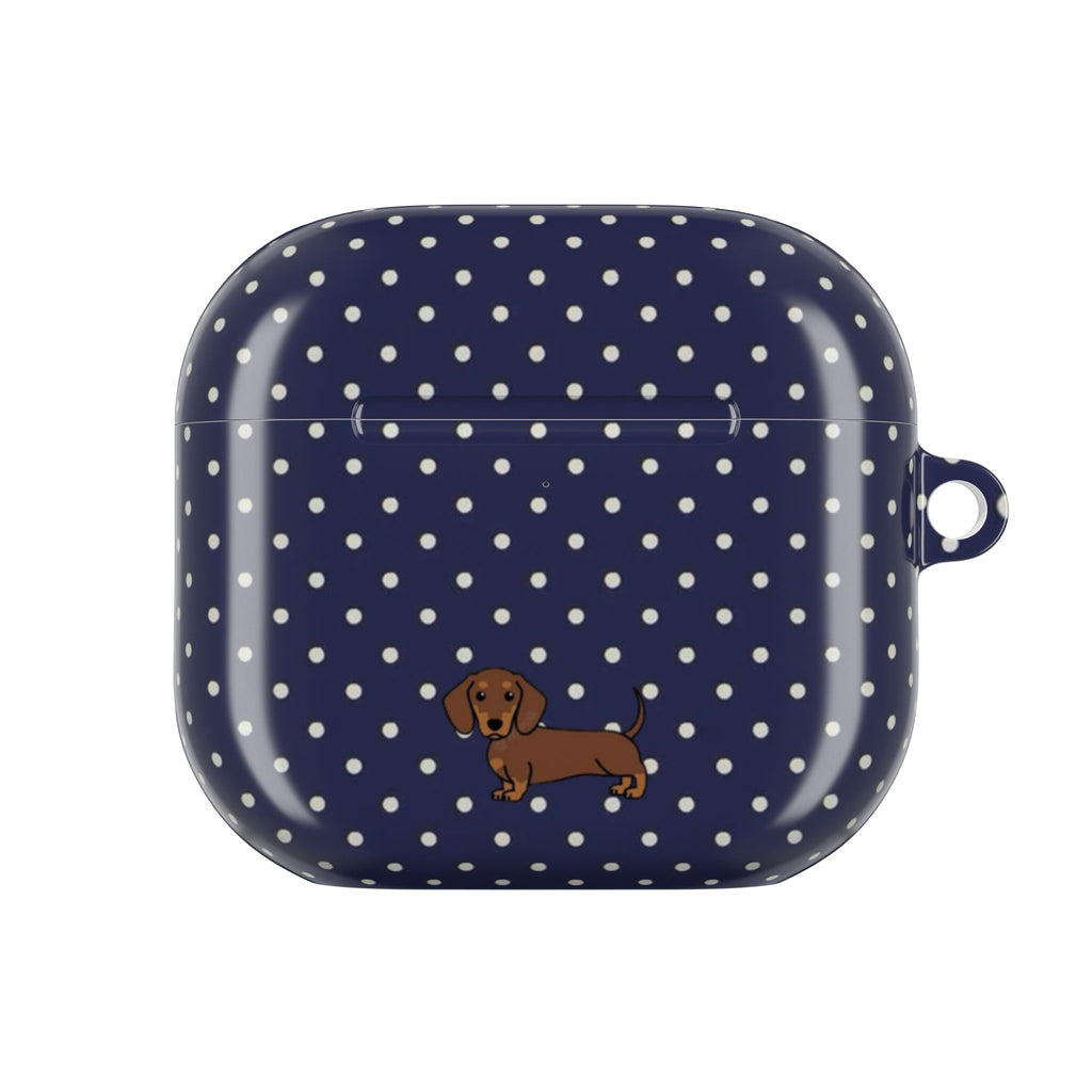 NAVY BLUE POLKA DOTS DACHSHUND AIRPOD CASE
