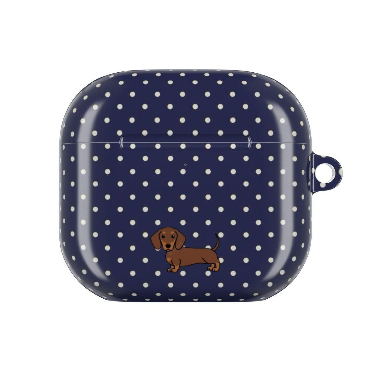 NAVY BLUE POLKA DOTS DACHSHUND AIRPOD CASE