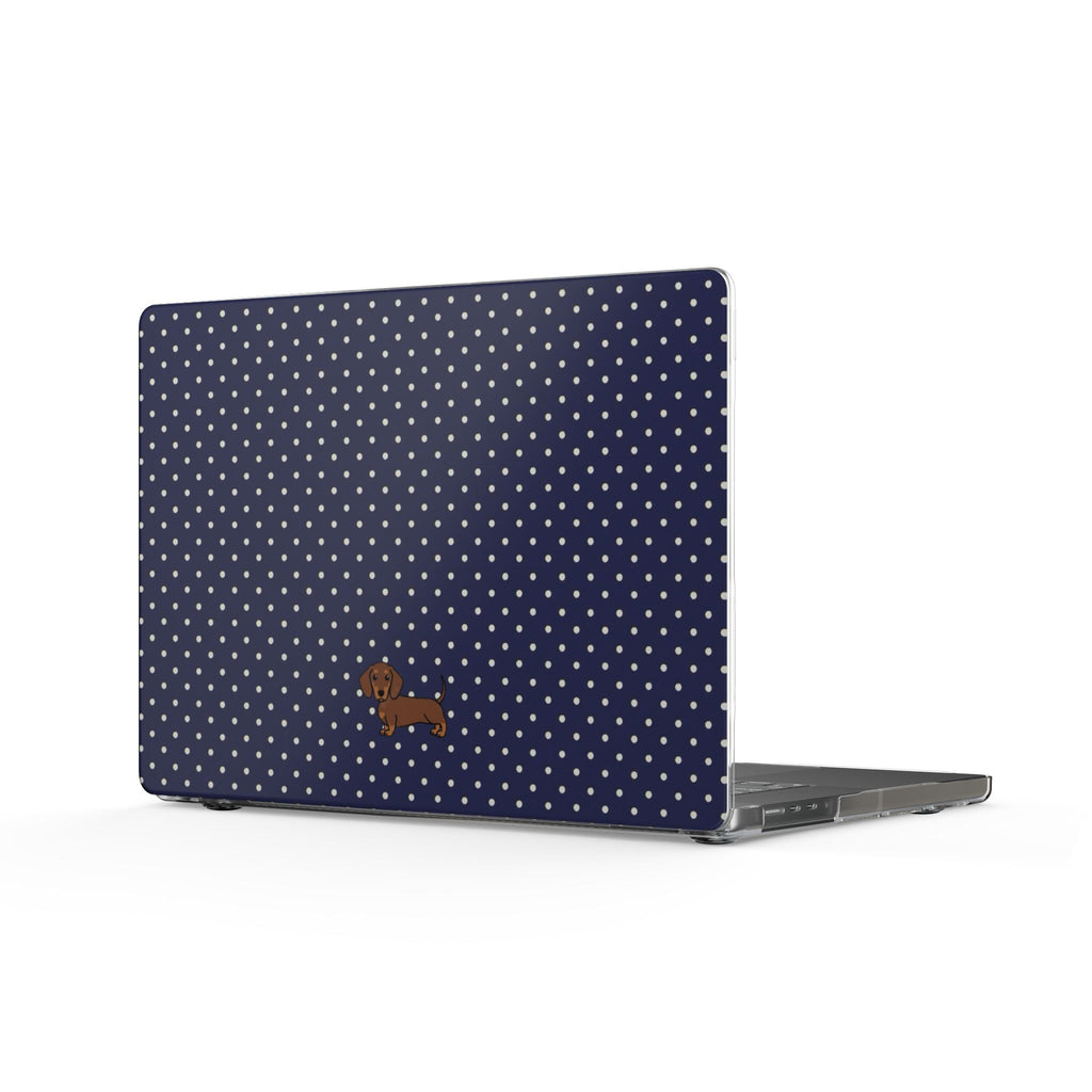 NAVY BLUE POLKA DOTS DACHSHUND MACBOOK COVERS