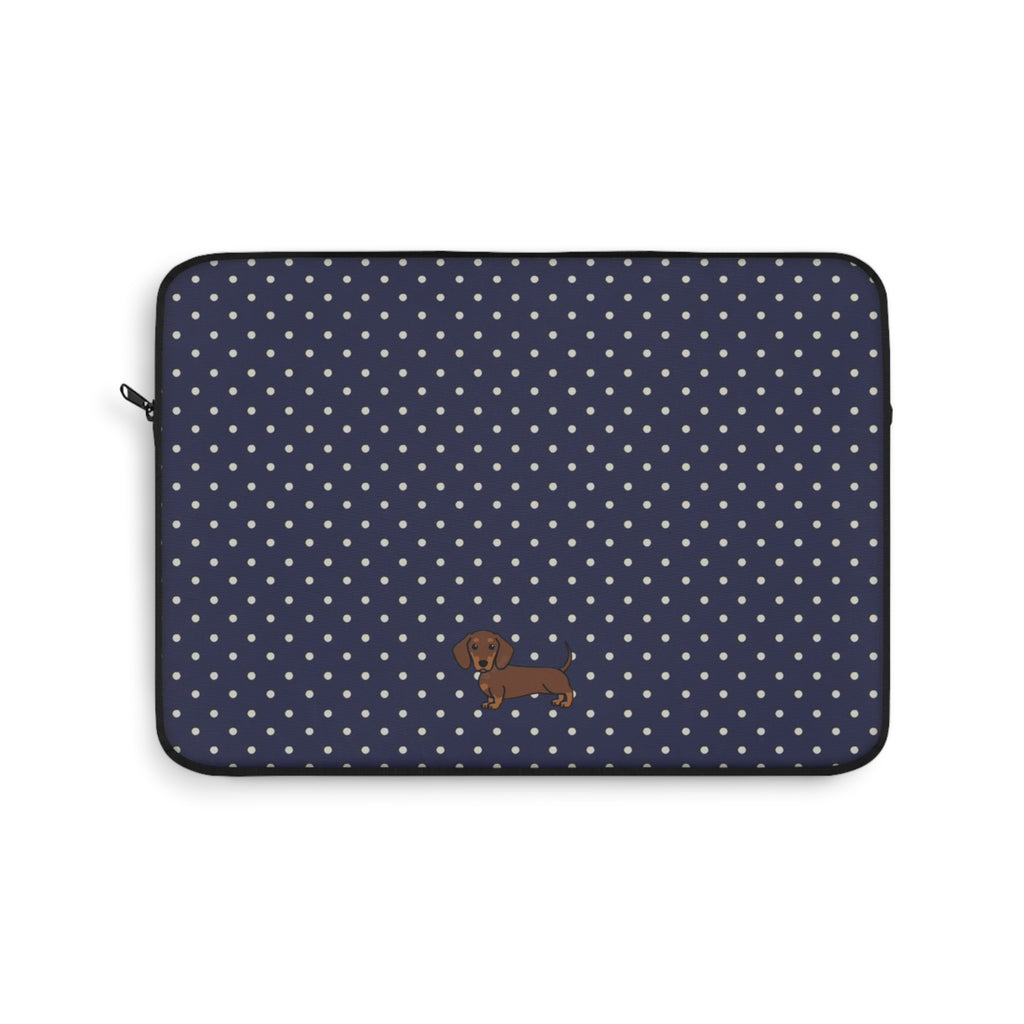 NAVY BLUE POLKA DOTS DACHSHUND KINDLE IPAD & LAPTOP SLEEVE
