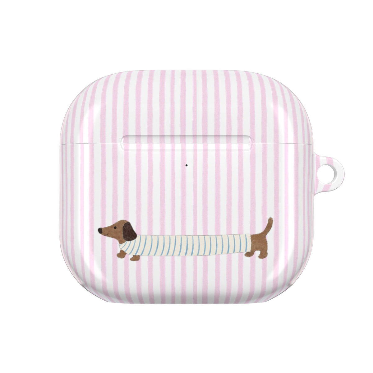 PINK STRIPES DACHSHUND WEENIE PUPPY DOG AIRPOD CASE