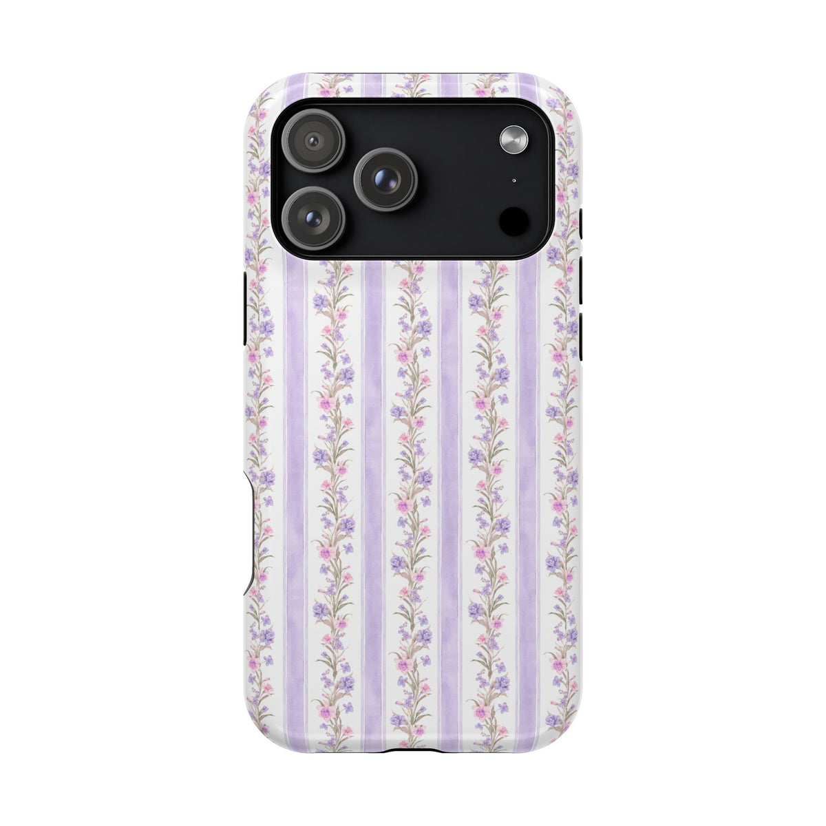 PURPLE STRIPES FLORAL PHONE CASE